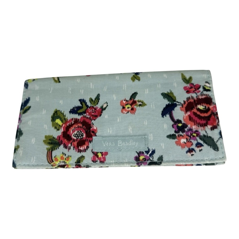 Vera Bradley Floral Checkbook Cover Wallet ID Window Organizer Blue Pink